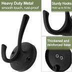 Matte Black Wall Hooks, 4 Pack Heavy Duty Coat Towel Hook Metal Double Backpack - Image 5