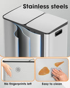 Lovewind Kitchen Trash Can, 2 x 8 Gallon Stainless Steel Trash and Recycle Bin - Image 3