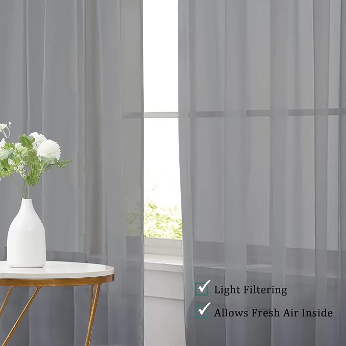 Chyhomenyc Sheer Window Curtains 72 inch Length 2 PCS- Rod Pocket Living Room - Image 8