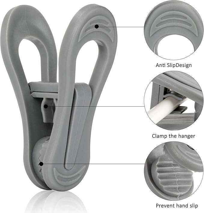 Tinfol 24pc Grey Plastic Hanger Clips, Strong Pinch Grip Finger Clips - Image 2