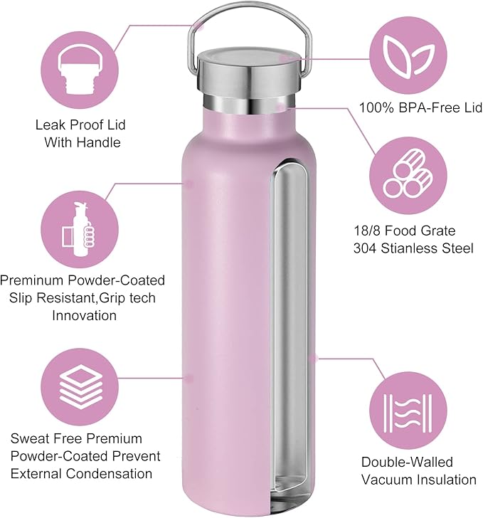 Neihepal 20 oz Insulated Water Bottles Bulk 2 Pack, Stainless Steel Double Wall - Image 3