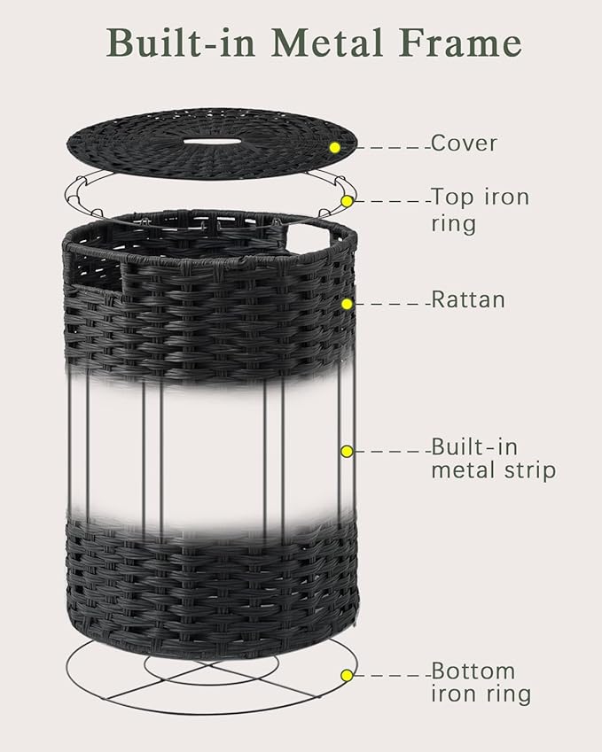 Laundry Basket with Lid Round Rattan Laundry Hamper with Lid and Handles 29.1 - Image 8