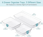 6 Pack Large Clear Plastic Drawer Organizer Trays, Desk Drawer Organizers and - Image 2