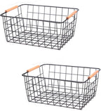 LeleCAT Wire Baskets with Wooden Handles Wire Storage Organizer Bin Baskets - Image 5