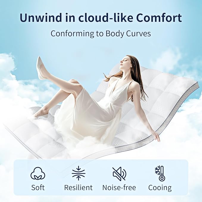 Extra Thick Queen Mattress Topper Pillowtop Mattress Pad Cover Cooling and Plush - Image 2