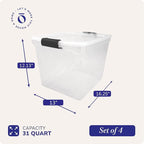 HOMZ 4-Pack Latching Lid, Large Clear Plastic Storage Bins - Image 4