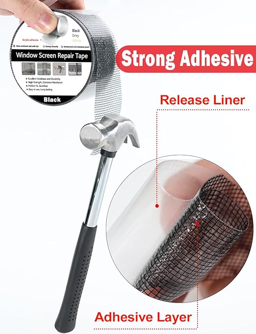 Wohohoho Window Screen Repair Tape, 2 in X 20 FT Black Screen Patch Repair Kit - Image 5