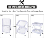 Melody House 2-Tier Metal Folding Rolling Cart, Mobile Utility Cart Trolley - Image 2
