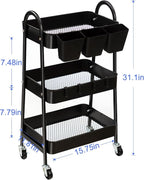 danpinera 3-Tier Rolling Cart, Metal Rolling Storage Cart - Image 3