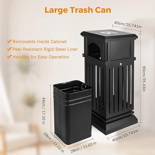 BEAMNOVA Trash Can Outdoor Top Tray Matte Black Stainless Steel Commercial - Image 3