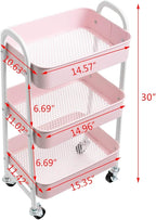 AGTEK Makeup Cart, Movable Rolling Organizer Cart, 3 Tier Metal Utility Cart - Image 3