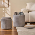 Round Set of 2 Ottoman with Storage-Upholstered Velvet Vanity Stool - Image 2