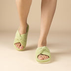 Chantomoo Slippers for Women Memory Foam House Bedroom Corduroy Bow Crossbands - Image 6