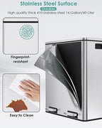 AthLike 60L Dual Trash Can, Stainless Steel Kitchen Garbage Can, Double - Image 4