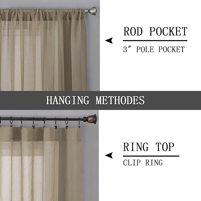 Tollpiz Short Sheer Tier Curtains Linen Textured Half Kitchen Curtain Sheers - Image 5