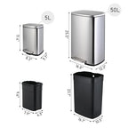 Arlopu 13.2+1.3 Gallon Step Trash Can, Stainless Steel Garbage Bin, Soft-Close - Image 2