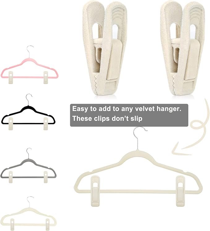 Beige Velvet Hangers, Non-Slip Velvet Clips - Image 2