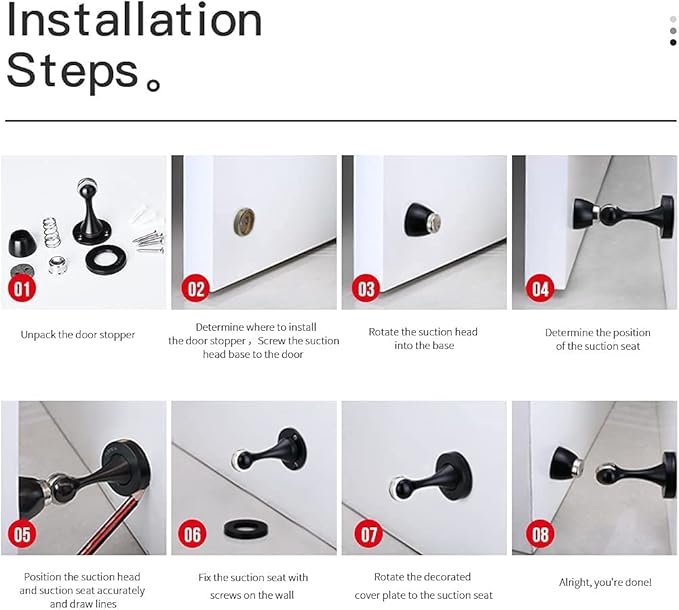 YAGU Door Stopper 4 Pack Magnetic Door Stops, Zinc Alloy Matte Black Door Catch - Image 6