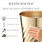 Monarch Abode Brushed Gold Handcrafted Wave Embossed Metal Wastebasket - Image 3