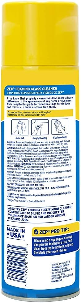 Zep Foaming Glass and Plexiglass Cleaner - 19 oz ZUFGC19 - Foaming Formula - Image 3