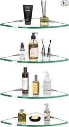 Corner Glass Shower Caddy 4 Pack 8MM-Thick Tempered Glass Shelf No Drilling by decorstat