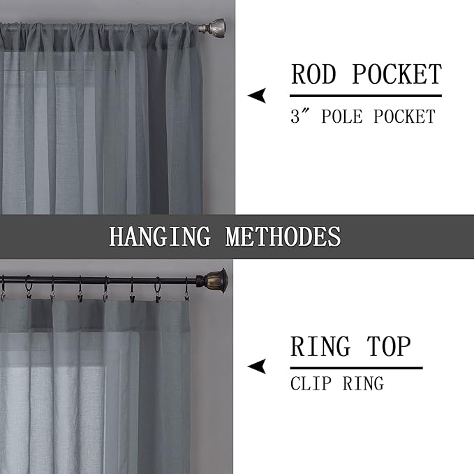 Tollpiz Short Sheer Curtain Linen Textured Bedroom Curtains Sheer Light - Image 5