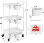 3-Tier Utility Rolling Cart, Mobile Utility Cart - Image 2