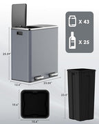 AthLike 60L Dual Trash Can, Stainless Steel Kitchen Garbage Can, Double - Image 2