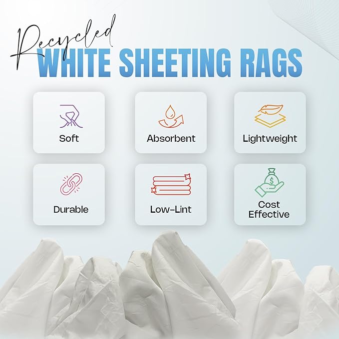 Recycled White Sheeting Cleaning Rags – Lint Free White Cotton Cloths - Image 5