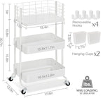 KINGRACK 3 Tier Rolling Cart, Metal Mobile Storage Shelf - Image 2