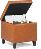 Adeco 17.7" Leather Cube Storage Orange Ottomans - Image 5