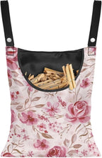 Pink Flowers Clothespin Bag Laundry Hanging Storage Organizer Clothes Pin by CREAMIC