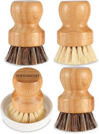 Bamboo Scrub Brush Clean Pan, Dish and Vegetable, Natural Bristles Palm Pot by SUPERWASHPLUS