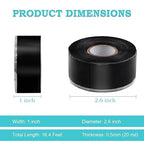 Self Fusing Silicone Tape 1 in x 16.4' Black Waterproof Rubber Leak Proof - Image 2