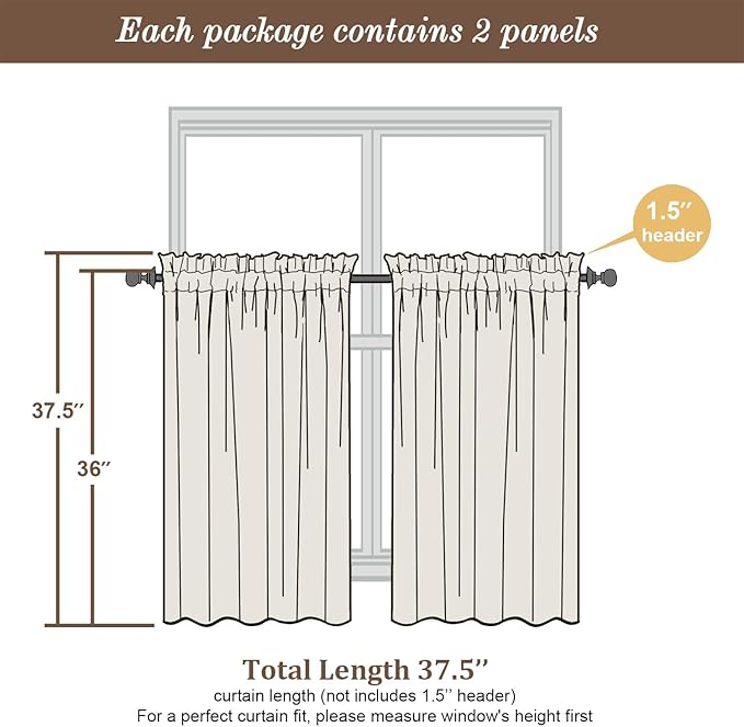 Chyhomenyc Sheer Curtains 36 Inch Length, Short Voile Sheer Window Curtians - Image 4