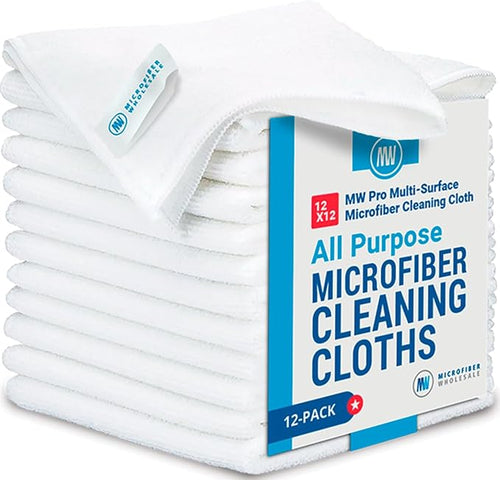 12" x 12" MW Pro Multi-Surface Microfiber Cleaning Cloths | White by MicrofiberWholesale