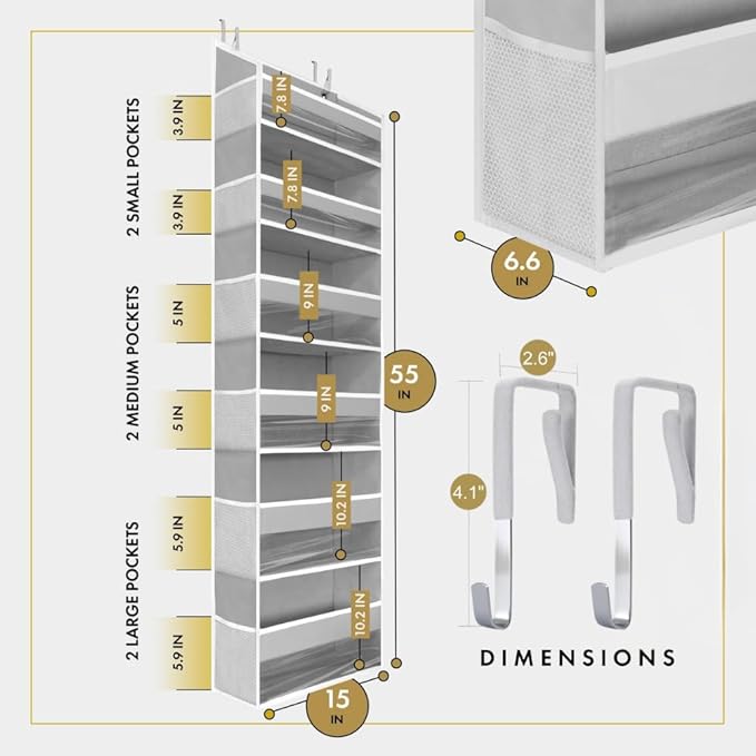HOMELUX THEORY 1 PC Heavy Duty Over the Door Organizer 55x14x6.7, 6 Large Front - Image 2
