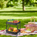 2-Tier Metal Folding Rolling Cart, Mobile Utility Cart Trolley Storage Organizer - Image 6