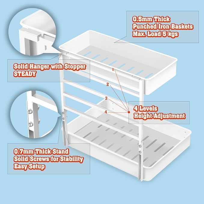 EVERIE Height Adjustable 2 Tier Metal Pull Out Slide Shelf Organizer - Image 3