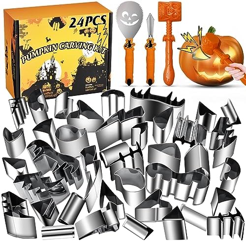 【With Hammer】Pumpkin Carving Kit Halloween, Safe and Easy Pumpkin Carving Set for Kids, DIY Stainless Steel Pumpkin Carving Tools for Halloween Decoration Jack-O-Lanterns, Gift for Halloween