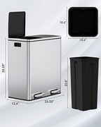 Arlopu 16 GallonStainless Steel Trash Can, 60L Dual Compartment, Metal Kitchen - Image 2