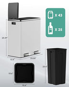 AthLike 60L Dual Trash Can, Stainless Steel Kitchen Garbage Can, Double - Image 2