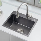 22x18 Inch Drop in Kitchen Sink, Handmade 304 Black Stainless Steel Sink - Image 2