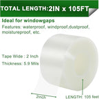 Transparent Window Weather Sealing Tape 2 Inch x 35 Yards Weather Stripping - Image 2