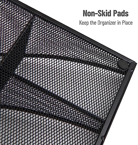 Mind Reader Countertop Organizer, 2 Tier Mesh Storage Caddy with 11 Compartments for Office Supplies, Breakroom Essentials, and Snacks