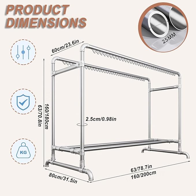 Clothes Drying Rack with Windproof Hooks, 78.7 inch Adjustable Heavy Duty - Image 2