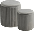 Round Set of 2 Ottoman with Storage-Upholstered Velvet Vanity Stool by HomePage