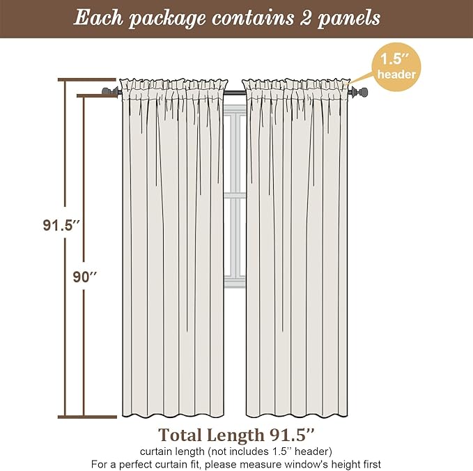 Chyhomenyc White Sheer Curtains 90 Inches Long 2 Panels, Light Filtering White - Image 2