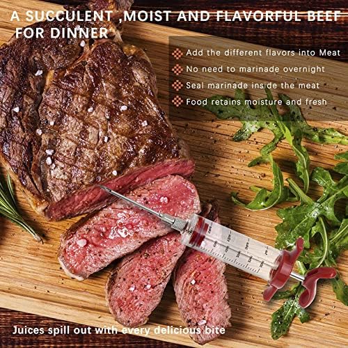 Premium Meat Injector, Marinade Injector Syringe with 2 Meat Needles for BBQ Grill Smoker, Turkey and Cooking 1-oz Capacity, 2 Stainless Needles, 1 Brush, Red - Image 4