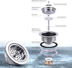 304 Stainless Steel Kitchen Sink Twist Lock Basket Drain Assembly W/Brass - Image 3